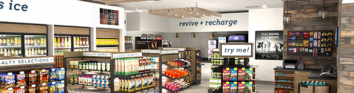 Provisions on Demand convenience store with a variety of snacks and beverages.